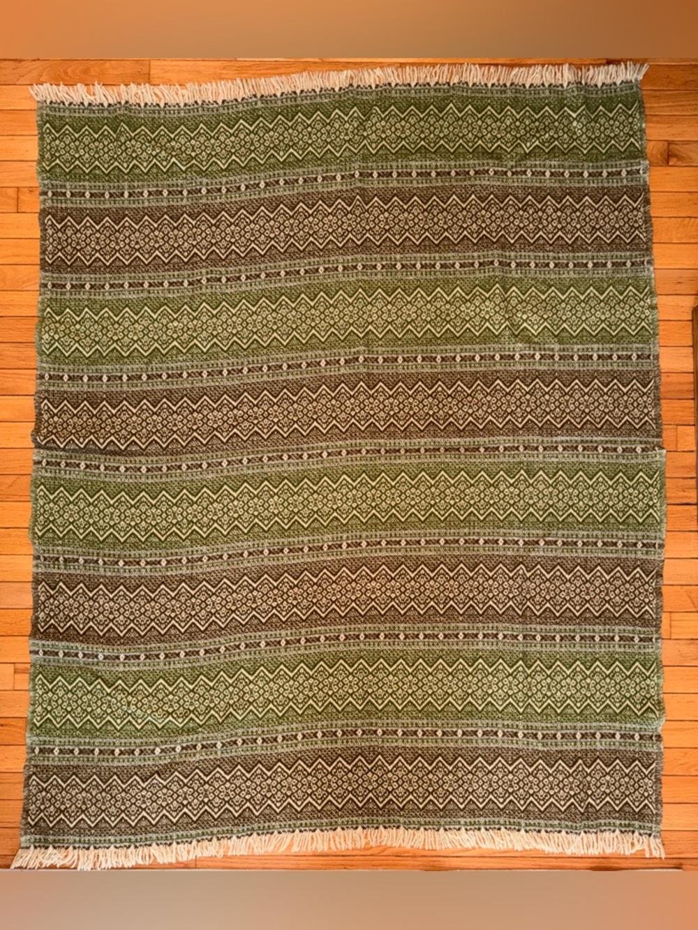 Amana Woolen Mills 52 x 65 blanket throw vintage 60s green brown cream